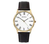 Sekonda Montre Homme à Quartz Analogique avec Boîtier en Alliage de 38 mm Cadran Blanc et Bracelet supérieur en Cuir 3676, Marron/doré/Blanc, Sangle