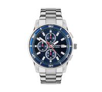 Sekonda Sport Midnight Montre chronographe pour homme avec affichage analogique de la date et bracelet en acier inoxydable argenté 44 mm, Bleu, argent, japonais