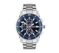 Sekonda Sport Midnight Montre chronographe pour homme avec affichage analogique de la date et bracelet en acier inoxydable argenté 44 mm, Bleu, argent, japonais