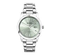 Sekonda Taylor Montre à quartz pour femme avec affichage analogique de la date et bracelet en acier inoxydable argenté 34 mm, Vert, Moderne