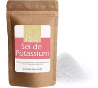 Sel au potassium JKR Spices 200g - 35 % chlorure de potassium, 0,3 % chlorure de magnésium, pauvre en sodium, emballage neutre en CO₂. Le potassium aide à maintenir une tension normale.