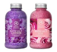 Sel de Bain Set Lavande & Rose 2х600g - Huile de Lavande Essentielle - Sel de Mer Huile Essentielle Absolue de Rose - Soin du Corps - Bain Relaxant - Beauté - Aromathérapie