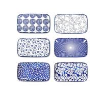 Selamica Assiettes de service, rectangulaires, assiettes à dessert, petites assiettes pour 6 personnes, pour entrées, collations, sushis, fruits, 18,3 × 10,9 cm × 2 cm, bleu vintage