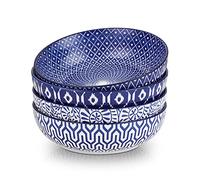 Selamica Lot de 4 bols à pâtes en céramique de 887 ml - Bol de service large et peu profond - Passe au micro-ondes et au lave-vaisselle - Bleu vintage