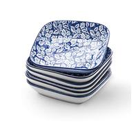 Selamica Lot de 6 assiettes carrées en porcelaine Bleu vintage 20,3 cm