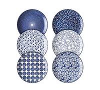 Selamica Lot de 6 grandes assiettes en porcelaine de 25,4 cm pour salade, crêpes, steak, bleu vintage