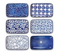Selamica Lot de 6 grandes assiettes rectangulaires en céramique de 24,1 cm, assiettes à dessert, plateaux de service pour apéritif, sushis, fruits - Passe au micro-ondes, four, lave-vaisselle