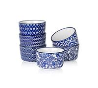 Selamica Lot de 6 ramequins en céramique de 118 ml pour crème brûlée, passent au four, plats à soufflé pour pâtisserie, mini bols pour pudding, crème glacée, bleu vintage