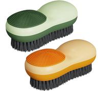 Selaurel Lot de 2 brosses à linge à poils doux double face pour enlever les taches en silicone pour vêtements ménagers brosse de lavage à double usage pour vêtements sous-vêtements, vert et orange