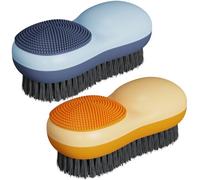Selaurel Lot de 2 brosses à linge pour enlever les taches, brosse à récurer à poils doux double face en silicone pour vêtements et sous-vêtements, bleu et orange