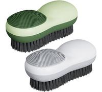 Selaurel Lot de 2 brosses à linge pour enlever les taches, brosse à récurer à poils doux double face en silicone pour vêtements et sous-vêtements (vert et blanc)