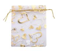 SELCOA Sac en Organza cœur d'amour, 50 pièces/lot, sac cadeau couleur or, pochettes cadeaux en forme de cœur pour fête de mariage, emballage de bonbons pour bonbons, saint-valentin, bijoux