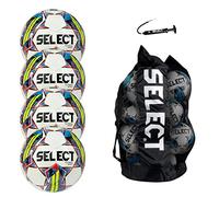 Select Jinga - V22 - Lot de 4 balles de Futsal avec Sac de Sport et Pompe à Main, Blanc, Senior (Taille 4)