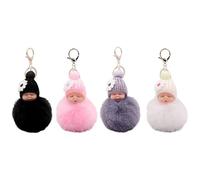 Select Zone Porte-clés Pom Pom 4 pièces Sleeping Doll en peluche Porte-clés Mini Poupée Pendentif Fourrure pour voiture (Noir+Gris+Rose+Blanc)