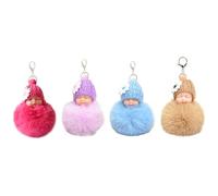 Select Zone Porte-clés Pom Pom 4 pièces Sleeping Doll Porte-clés en peluche Porte-clés Mini Poupée Porte-clés Pendentif Fourrure Porte-clés pour voiture, Combinaison 2