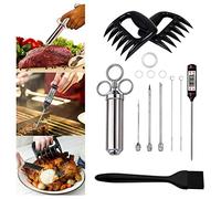Select Zone Set seringue à viande en acier inoxydable 304 avec 1 pinceau à marinade, 3 aiguilles, 1 paire de griffes de viande, 1 thermomètre pour barbecue