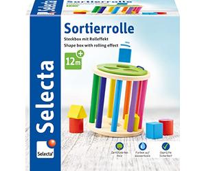 Selecta 62007 Cylindre de découverte avec formes géométriques à trier et insérer, en bois, 13 cm