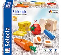 Selecta 62020 Jeu de pique-nique, différents aliments en bois, pour dinette, 13 éléments