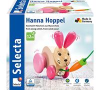 Selecta Jouet à tirer Lapin Hannah Hoppel, en bois à roulettes, 13 cm