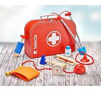 Selecta 62058 Mallette de médecin pour jouer, avec outils solides en bois, 25 x 18 cm