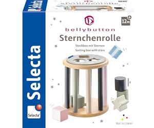 Selecta 64017 Cylindre de découverte étoilé avec formes géométriques à trier et insérer, en bois, 13 cm