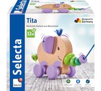Selecta TITA - 52101 - Jouet à Tirer - Éléphant à Tirer - en Bois - 14 cm