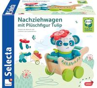 Selecta Tulips Garden 62088 - Chariot à Tirer avec Peluche Tulip - Jouet Coulissant et à Tirer en Bois - 21 cm