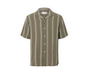 SELECTED Chemise 'SLHSal' olive / blanc cassé, Taille S