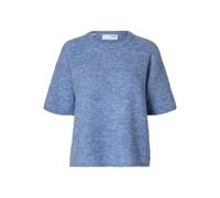 SELECTED FEMME Damen Strickpullover Kurzarm Merino-Blusen Shirt Relax Fit Femme Pull col Rond Manches Courtes Laine mérinos Fit relaxé, Couleurs:Bleu, Taille:S