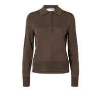 Selected Thea Long Sleeve Polo Marron S Femme