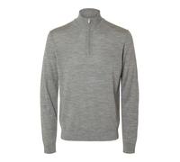 SELECTED HOMME Pull à Demi-Fermeture éclair 100% Laine mérinos Medium Grey Melange XL Medium Grey Melange XL