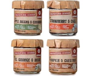 Sélection de Confitures Variées - Saveurs Uniques : Potiron & Châtaigne, Figue Orange & Anis, Fraise & Piment, Pomme Raisin & Cannelle. Parfaites pour Accompagner le Fromage - Lot de 4 pots de 180g.