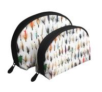 Sélection de Poissons Blancs de Mouches de pêche à la Truite Traditionnelles, Trousse de Maquillage Coquille Femme Petit Porte-Monnaie Trousse de Toilette Trousse à cosmétiques 2 pièces
