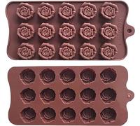 Selecto Bake Lot de 2 moules en silicone en forme de rose, 15 cavités pour bonbons, Saint-Valentin, gomme, glace, gelée, cire, moulage de résine, bougies, savon