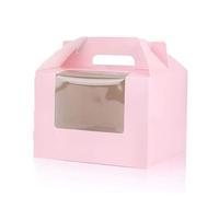 Selecto Bake Lot de 3 boîtes à cupcakes avec fenêtre, insert et poignée pour 4 cupcakes standard, en papier kraft, boîtes de transport pour cupcakes, muffins (rose)