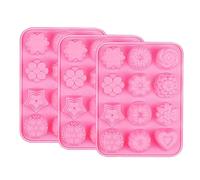 Selecto Bake Lot de 3 moules en silicone à 12 cavités - 3D en forme de fleur, de cœur, de fruits et d'étoile, moule à gâteau, moule à dessert, gâteau, pudding, gelée, chocolat, bonbons, savon