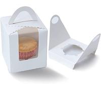 Selecto Bake Lot de 6 boîtes à cupcakes en papier portables individuelles avec fenêtre et poignée pour boîtes à bonbons de mariage (blanc)