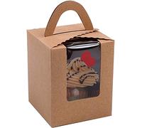 Selecto Bake Lot de 6 boîtes à cupcakes en papier portables individuelles avec fenêtre et poignée pour boîtes à bonbons de mariage (marron)