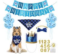 Selemoy Fournitures de fête d'anniversaire pour Chien, Chapeau Bandana écharpe avec nœud Papillon Mignon, Drapeau, Ballons pour Chiens de Petite et Moyenne Taille, Fournitures de fête d'anniversaire