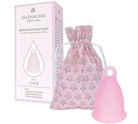 Selenacare Tasse menstruelle Premium - Coupe périodique lavable en silicone médical - avec récipient de nettoyage et sac de rangement en coton rose, taille L (33 ml)