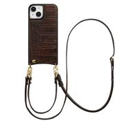 Selencia Coque de télephone Nova Croco avec cordon et porte-cartes pour Apple iPhone 15 - Choco Brown