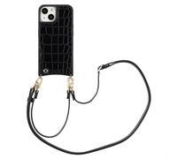 Selencia Coque de télephone Nova Croco avec cordon et porte-cartes pour Apple iPhone 15 - Noir