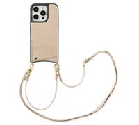 Selencia Coque de télephone Nova Croco avec cordon et porte-cartes pour Apple iPhone 15 Pro - Beige