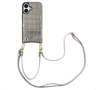 Selencia Coque de télephone Nova Croco avec cordon et porte-cartes pour Apple iPhone 16 - Argent