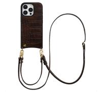 Selencia Coque de télephone Nova Croco avec cordon et porte-cartes pour Apple iPhone 16 Pro - Choco Brown