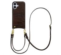 Selencia Coque de télephone Nova Croco avec cordon et porte-cartes pour Apple iPhone 17 - Choco Brown