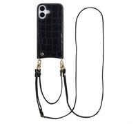 Selencia Coque de télephone Nova Croco avec cordon et porte-cartes pour Apple iPhone 17 - Noir