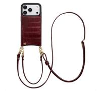 Selencia Coque de télephone Nova Croco avec cordon et porte-cartes pour Apple iPhone 17 Pro - Burgundy