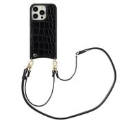 Selencia Coque de télephone Nova Croco avec cordon et porte-cartes pour iPhone 14 Pro - Noir