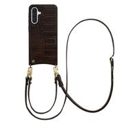 Selencia Coque de télephone Nova Croco avec cordon et porte-cartes pour Samsung Galaxy A36 - Choco Brown